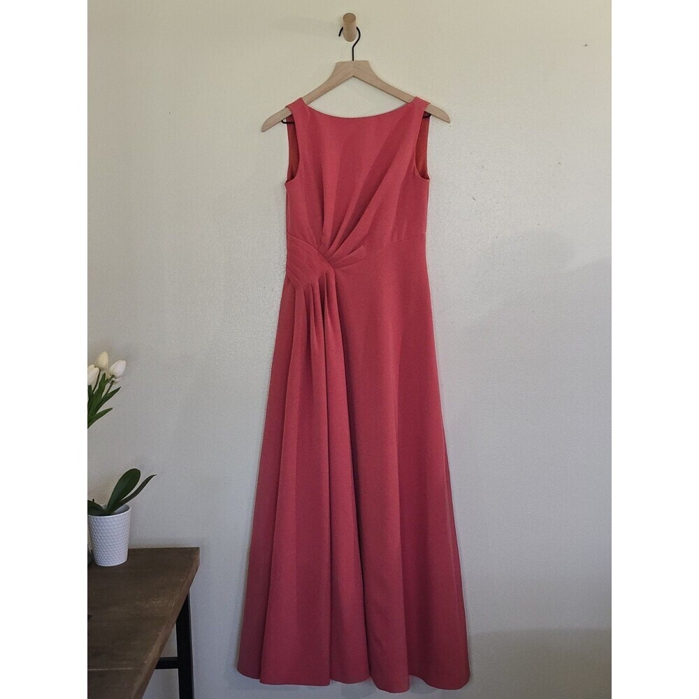 Kay Unger New York Coral Pink Maxi Formal Evening Gown Twist Waist Size 2 - Picture 4 of 15